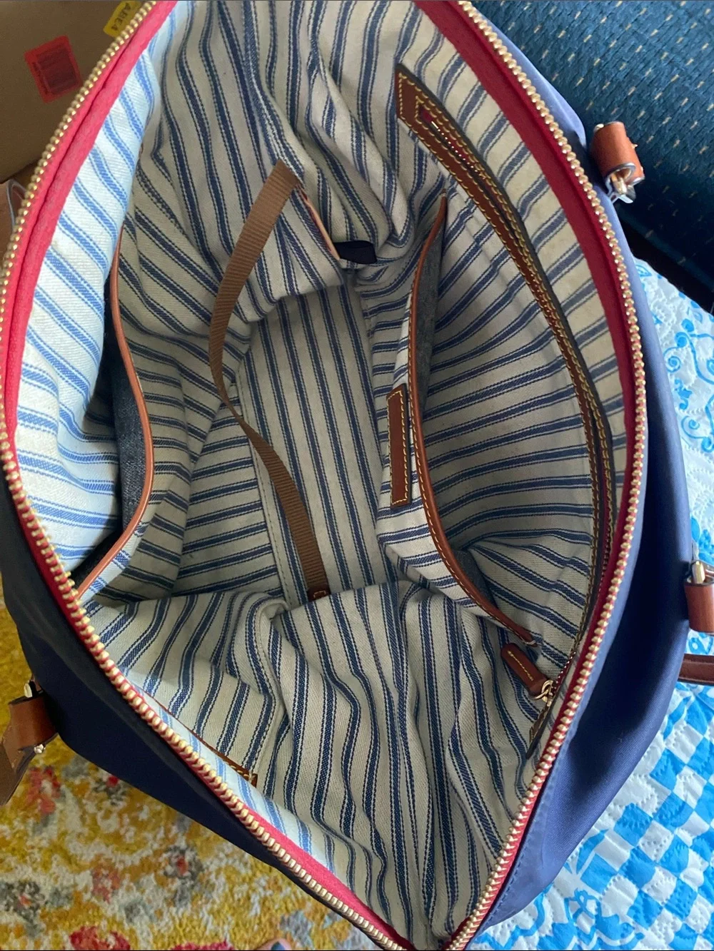 Dooney & Bourke Navy Tote Bag with Brown Leather Trim - Classic Everyday Carry